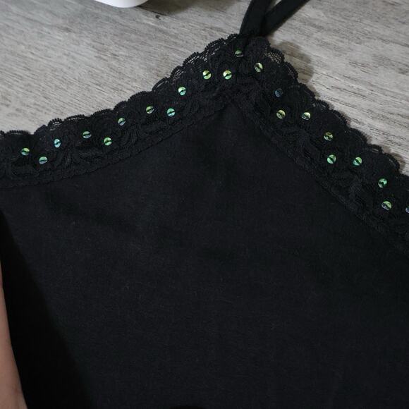 Merona Black Sequin Lace Crop Cami 2X Y2K 90s Whimsigoth - Picture 7 of 7